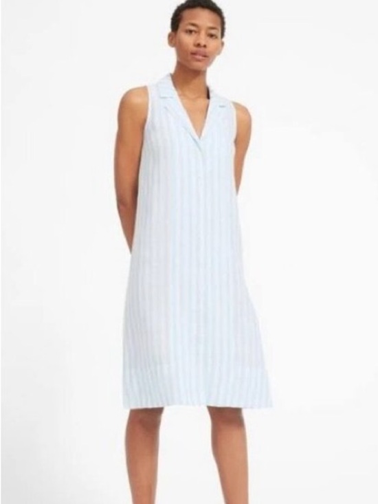 Dresses & Skirts - Everlane The Linen Sleeveless Shirt Dress Blue White Stripe Nautical Women’s
